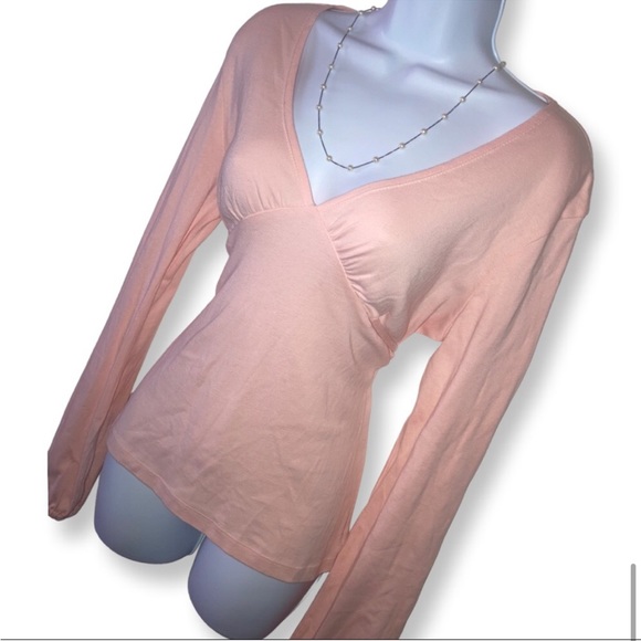 Express Peach V-neck Long Puff Sleeve Blouse - Picture 4 of 6